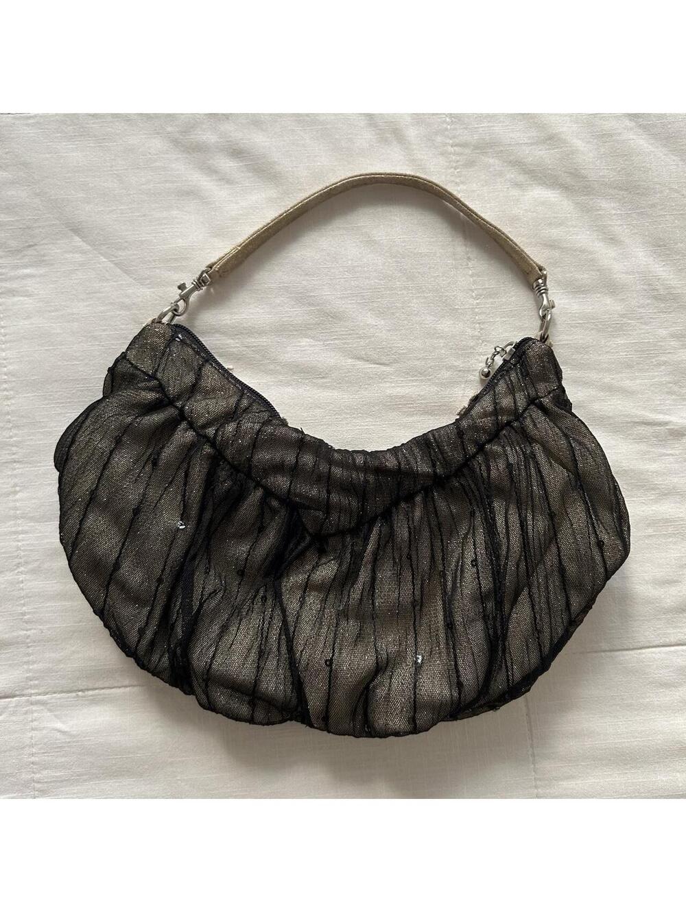 Cache Cache Black Beige Lace Applique Mesh Sequin Shoulder Bag Japan - Picture 3 of 7